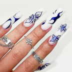 Blue Butterfly Press-On Nails | 24-Piece Long Square Fake Nail Set