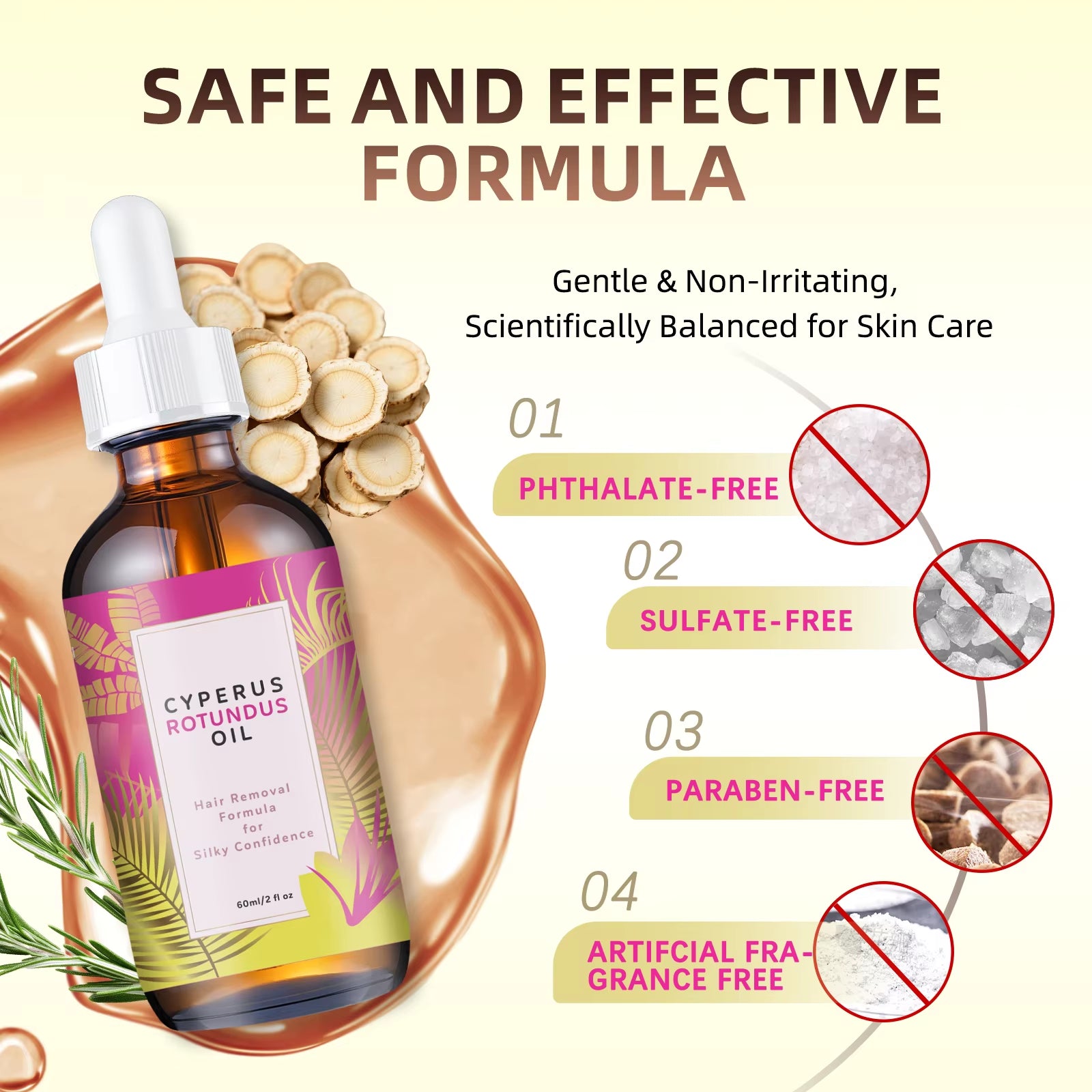 Hair Removal Oil 60Ml - Natural Hair Growth Inhibitor with Jojoba & Almond Oil, Gentle Formula for Smooth Skin, All Body Areas