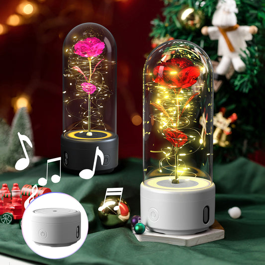 Enchanted Rose LED Light with Bluetooth Speaker - Romantic Glass Dome Night Light for Valentine's Day & Home Decor