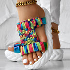 Women's Rainbow Stripe Platform Sandals - Breathable Summer Slides