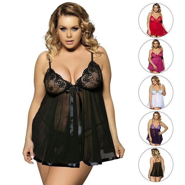 Women's Lace Sleepwear Dress - Plus Size Lingerie Nightgown (S-6XL)