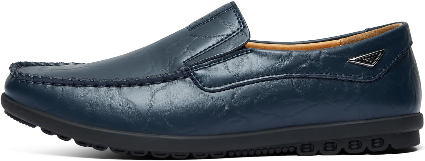 Men's Handmade Genuine Leather Slip-On Loafers – Breathable, Hand-Sewn & Rubber Outsole