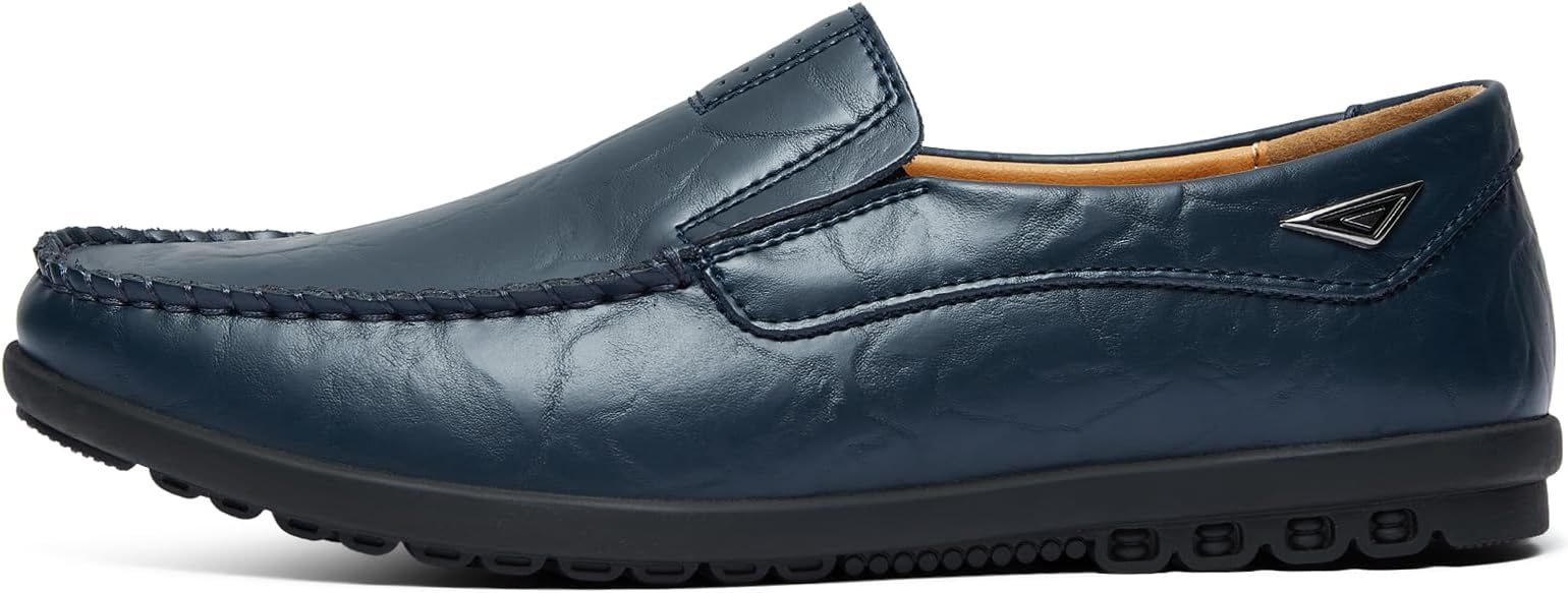 Men's Handmade Genuine Leather Slip-On Loafers – Breathable, Hand-Sewn & Rubber Outsole