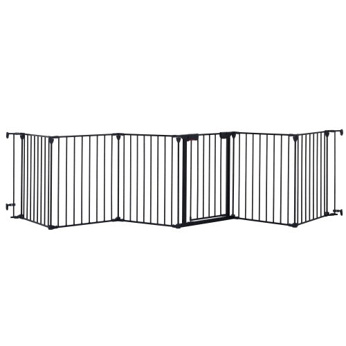 150" Adjustable Safety Gate – 6-Panel Metal Baby & Pet Fence with Walk-Through Door