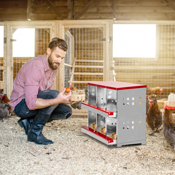 6-Compartment Chicken Nesting Box - Durable Metal Hen House with Sloped Roof & Ventilated Design