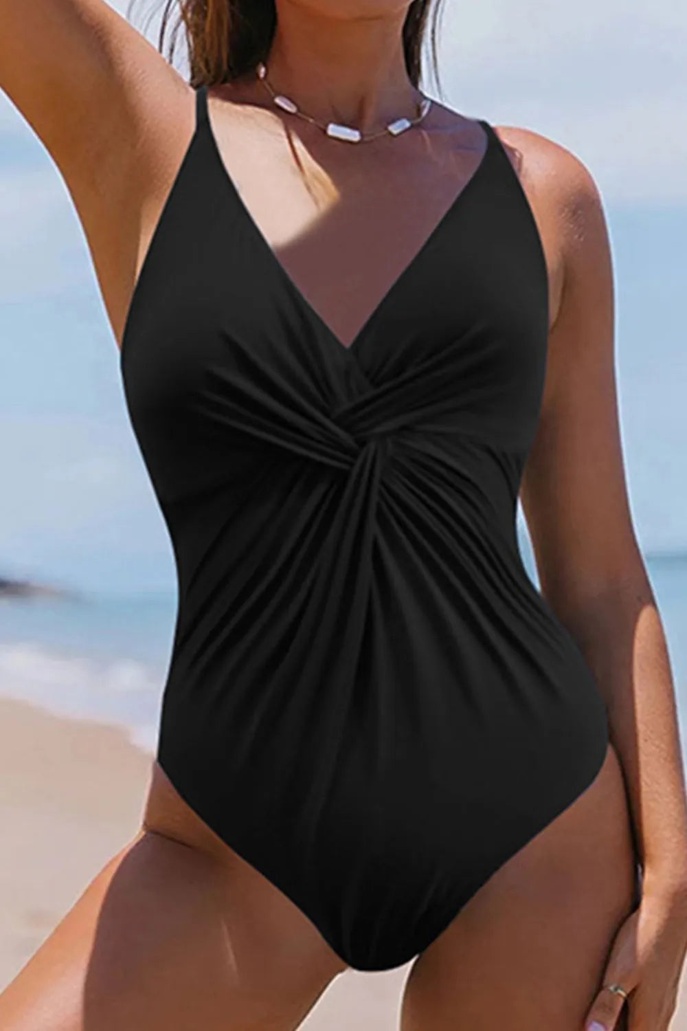 Twisted Crisscross V-Neck One-Piece Swimsuit