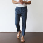 Men's Cotton Linen Cropped Pants - Straight Leg Summer Trousers