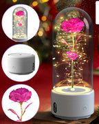 Enchanted Rose LED Light with Bluetooth Speaker - Romantic Glass Dome Night Light for Valentine's Day & Home Decor