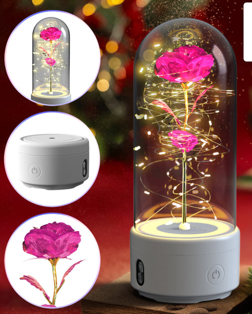 Enchanted Rose LED Light with Bluetooth Speaker - Romantic Glass Dome Night Light for Valentine's Day & Home Decor