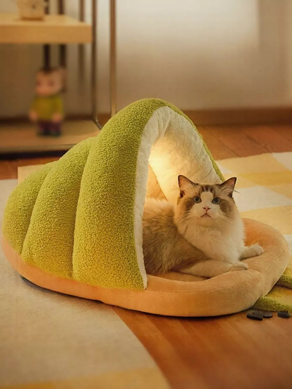 Caterpillar Cat Bed – Plush Enclosed Pet Nest for Cats & Small Pets