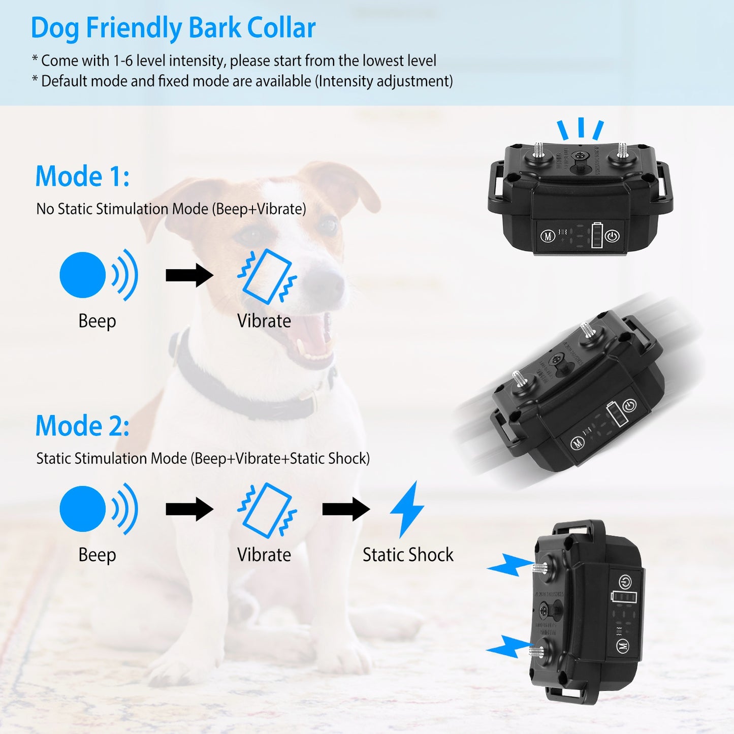 Smart Dog Bark Collar – Rechargeable, Waterproof, 6-Level Anti-Bark Training Collar for Dogs 8–88 lbs