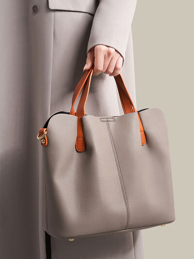 Leather Contrast Handle Handbag – Large PU Leather Shoulder Bag