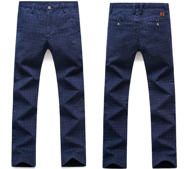 Men's Plaid Cotton Linen Straight Leg Casual Pants