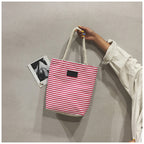 Women's Bohemian Striped Canvas Beach Tote Bag – Large Summer Shoulder Bag