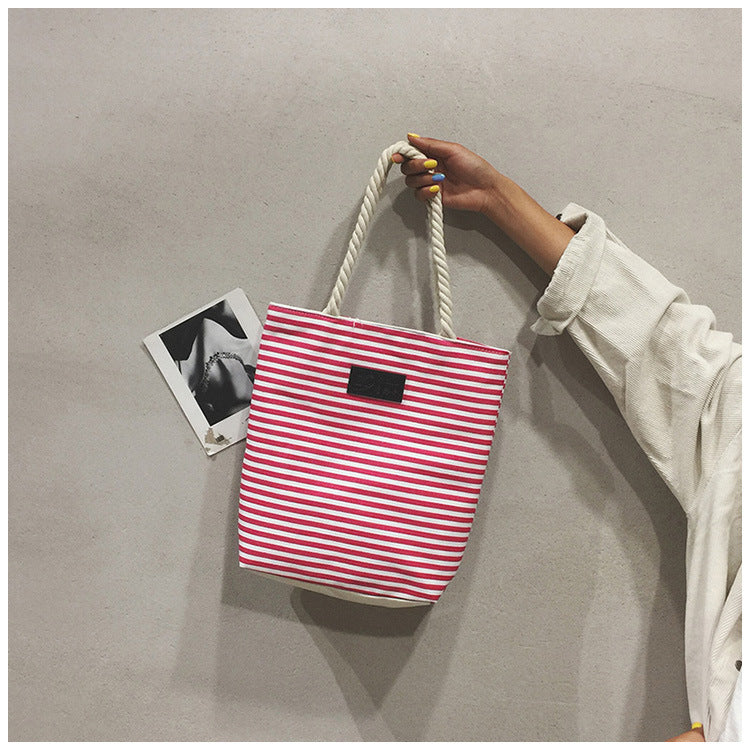Women's Bohemian Striped Canvas Beach Tote Bag – Large Summer Shoulder Bag
