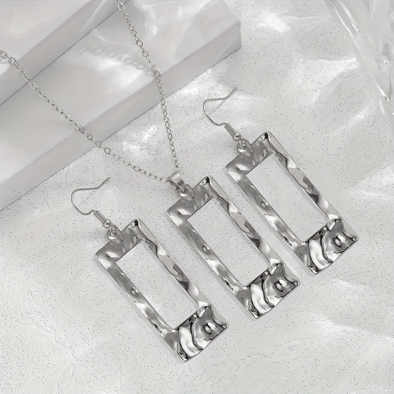 Hammered Gold Geometric Jewelry Set | Hypoallergenic Necklace & Earrings for Sensitive Skin
