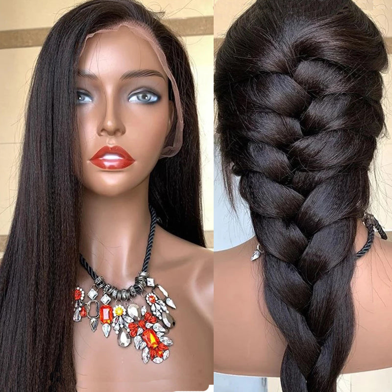 Long Straight Black Wig with Bangs | Heat Resistant Synthetic Fiber