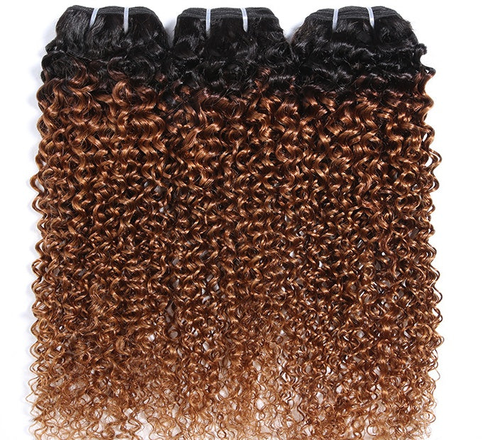 Human Hair Afro Kinky Curly Weave Bundle - Ombre T1B/30