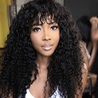 Long Curly Wig with Bangs | Heat-Resistant Synthetic Fiber | Natural Look