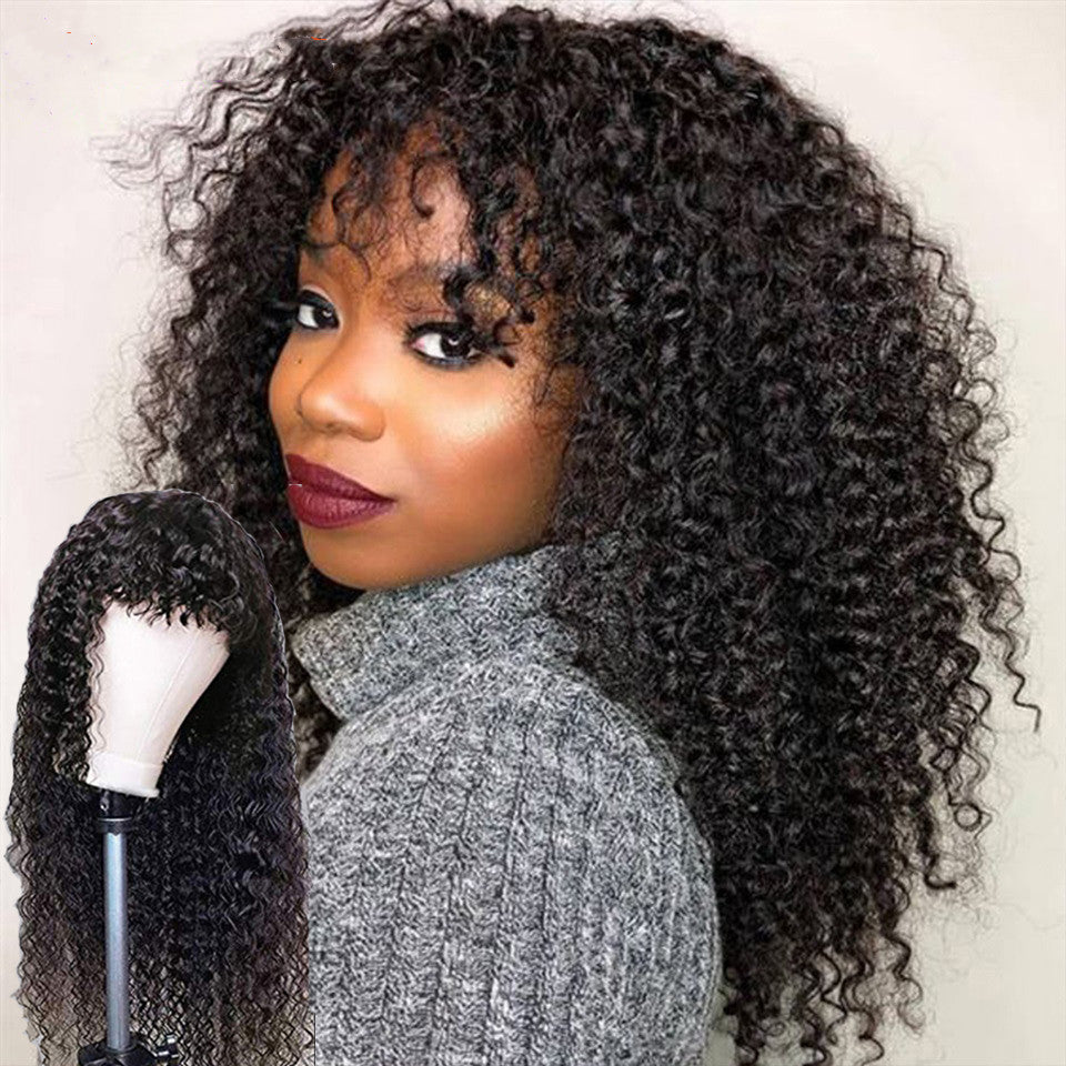Long Curly Wig with Bangs | Heat-Resistant Synthetic Fiber | Natural Look
