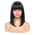 100% Human Hair Bob Wig with Straight Bangs | Short Natural Bob