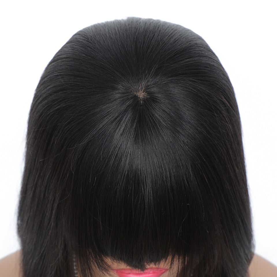 100% Human Hair Bob Wig with Straight Bangs | Short Natural Bob