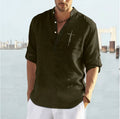 Men's Cotton Linen Embroidered Long Sleeve Shirt - Stand Collar