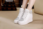 Women's Rhinestone High-Top Wedge Sneakers – Platform Canvas Shoes