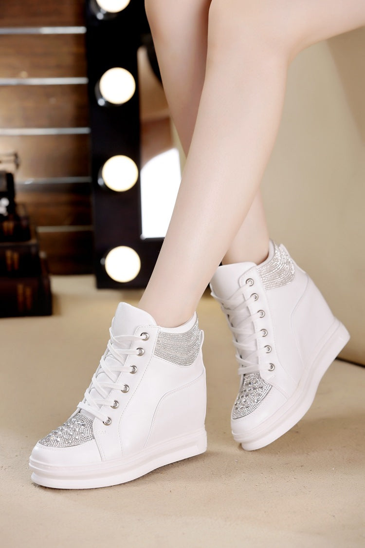 Women's Rhinestone High-Top Wedge Sneakers – Platform Canvas Shoes