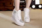 Women's Rhinestone High-Top Wedge Sneakers – Platform Canvas Shoes