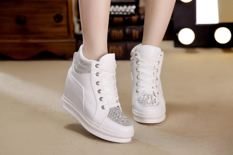 Women's Rhinestone High-Top Wedge Sneakers – Platform Canvas Shoes