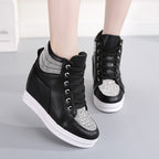 Women's Rhinestone High-Top Wedge Sneakers – Platform Canvas Shoes
