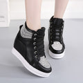 Women's Rhinestone High-Top Wedge Sneakers – Platform Canvas Shoes