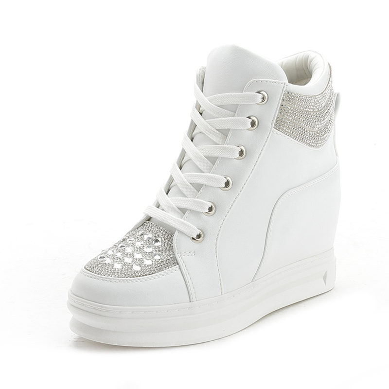 Women's Rhinestone High-Top Wedge Sneakers – Platform Canvas Shoes