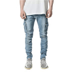 Men's Multi-Pocket Cargo Jeans - Durable Cotton Denim Work Pants