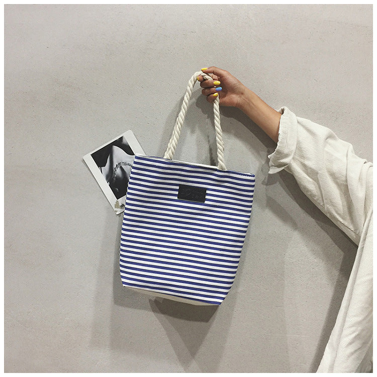 Women's Bohemian Striped Canvas Beach Tote Bag – Large Summer Shoulder Bag