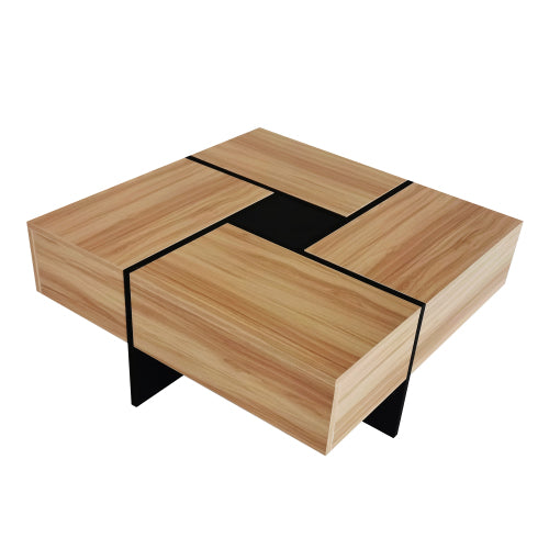 Square Coffee Table with Hidden Storage - 31.5" Extendable Sliding Top, High-Gloss Brown Finish