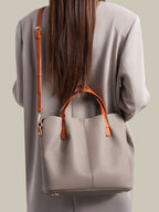 Leather Contrast Handle Handbag – Large PU Leather Shoulder Bag