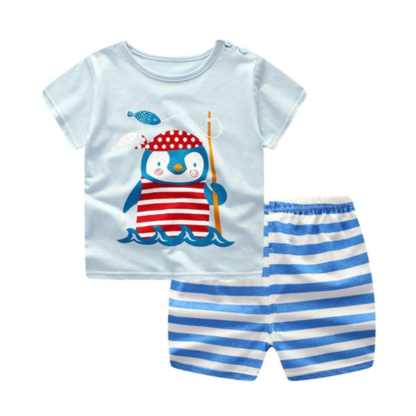Soft Cotton Baby Summer Outfit Set – Cartoon T-Shirt & Shorts for Boys & Girls