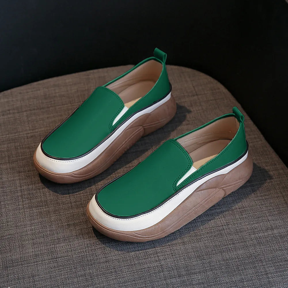 Women's Chunky Slip-On Platform Shoes | PU Leather Flat Casual Shoes – US 4–11