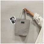 Women's Bohemian Striped Canvas Beach Tote Bag – Large Summer Shoulder Bag