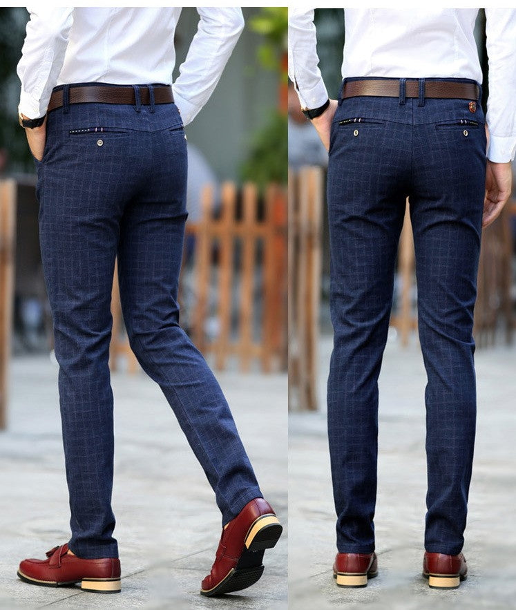 Men's Plaid Cotton Linen Straight Leg Casual Pants