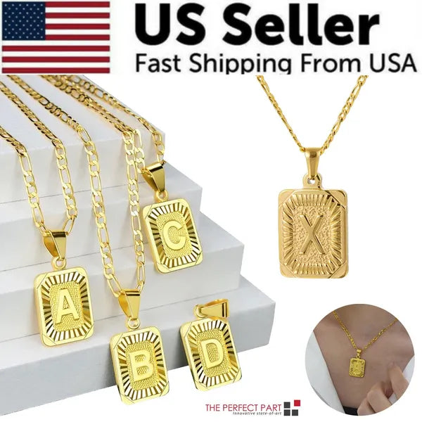 Personalized Gold Initial Necklace – Stainless Steel Letter Pendant | Figaro Chain