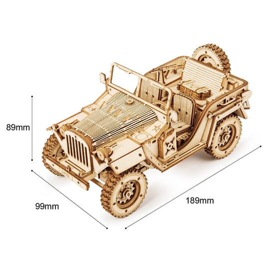 1940s Army Jeep 3D Wooden Puzzle - 1:18 Scale Model Kit for Adults & Kids