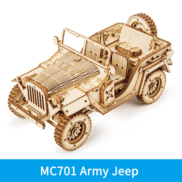 1940s Army Jeep 3D Wooden Puzzle - 1:18 Scale Model Kit for Adults & Kids