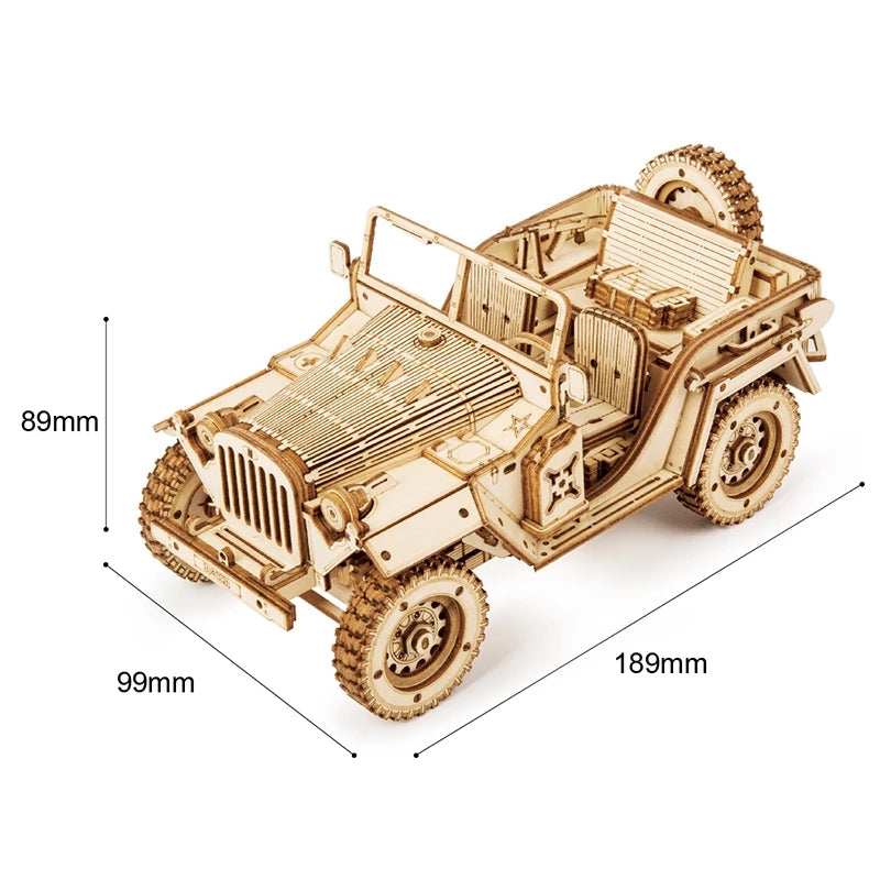 1940s Army Jeep 3D Wooden Puzzle - 1:18 Scale Model Kit for Adults & Kids