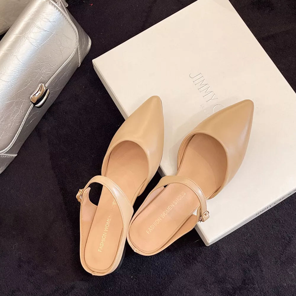Women's Pointed Toe Flat Sandals – Sleek Minimalist PU Leather