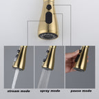 Brushed Gold Kitchen Faucet with Pull-Down Sprayer | Single Handle High Arc 360° Swivel Spout | 3-Spray Modes
