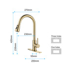 Brushed Gold Kitchen Faucet with Pull-Down Sprayer | Single Handle High Arc 360° Swivel Spout | 3-Spray Modes