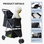 3-Wheel Pet Stroller for Dogs & Cats | Jogging Stroller with Storage